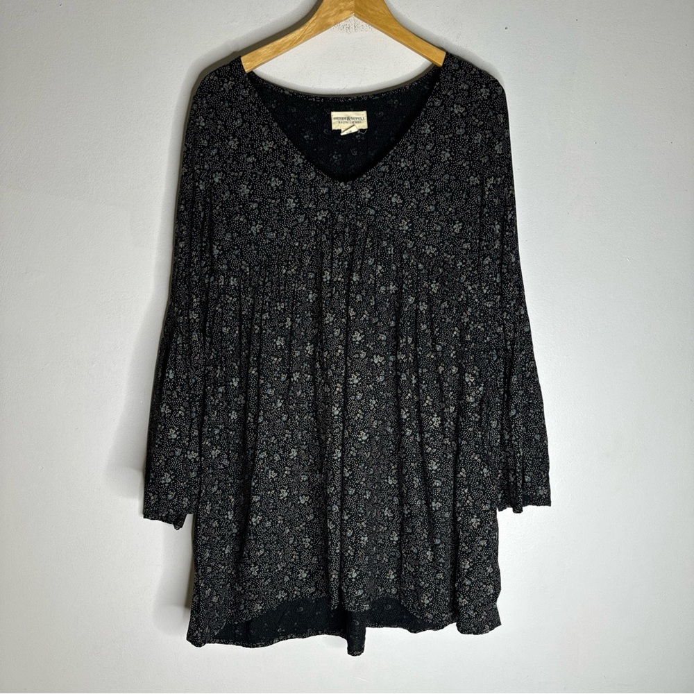 Ralph Lauren Denim & Supply Babydoll Mini Dress Med Black Floral Bell Sleeves CP